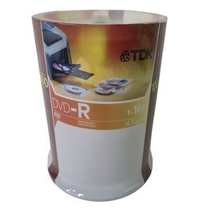 TDK DVD-R 4.7GB 16x 100 Pack Spindle PrintOn White Inkjet Printable Discs NEW